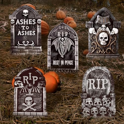17inch Halloween Tombstones Decorations 5PCS Halloween Graveyard Decoration Outdoor, Plastic