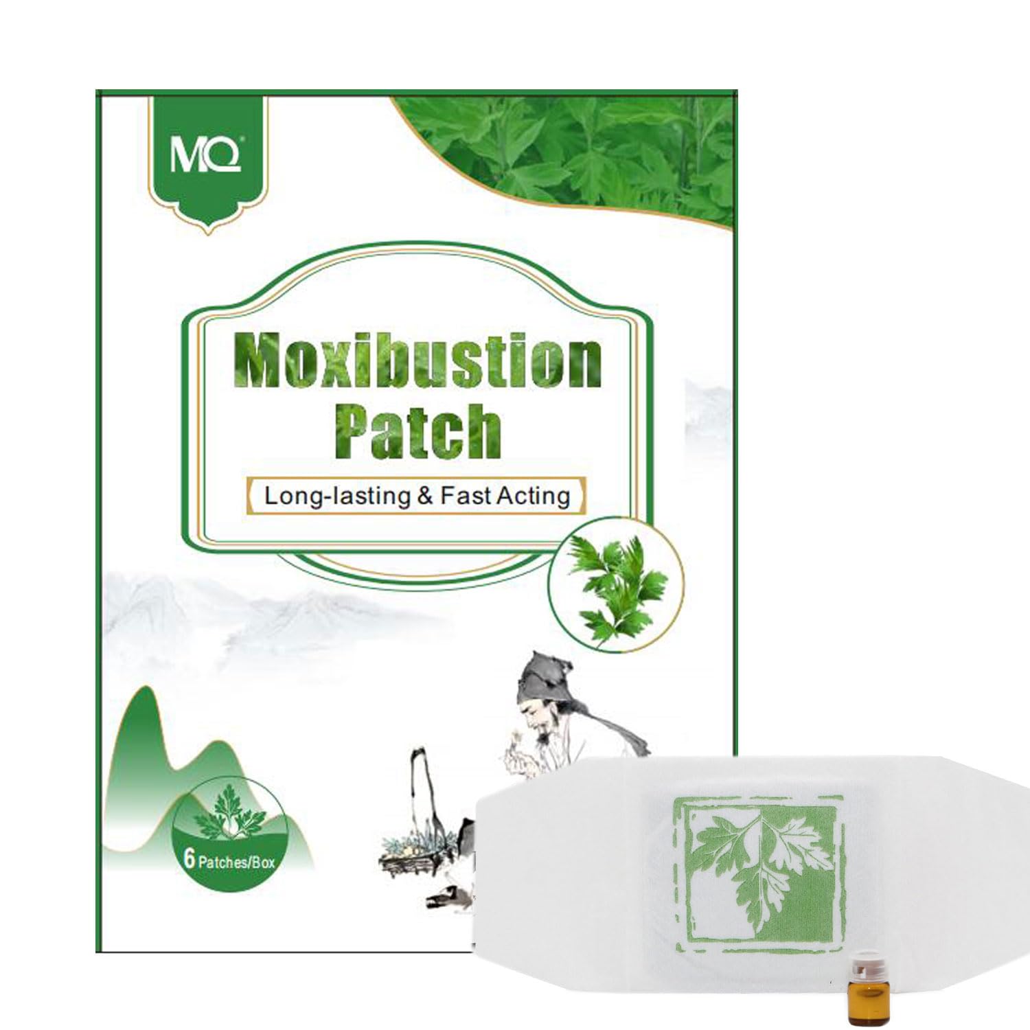 MQ Natural Moxibustion Patch, Self-Heating Pain Relief Pads, Smokeless Wormwood Plaster for Neck/Shoulders/Back/Legs/Joints - 6 Patches/Box (6 Count)