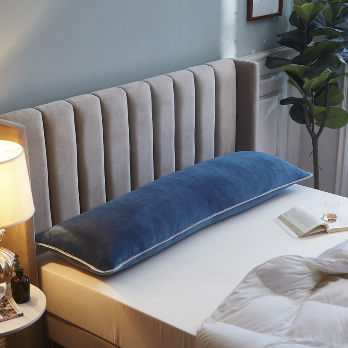 Milk Velvet Extra Long Body Support Bolster Pillowcase, 4ft/5ft/6ft Headboard Cushion Cover, Soft Warm Decorative Pillow Cover with Hidden Zipper, Machine Washable (Navy Blue,48×150cm(19"×59"))