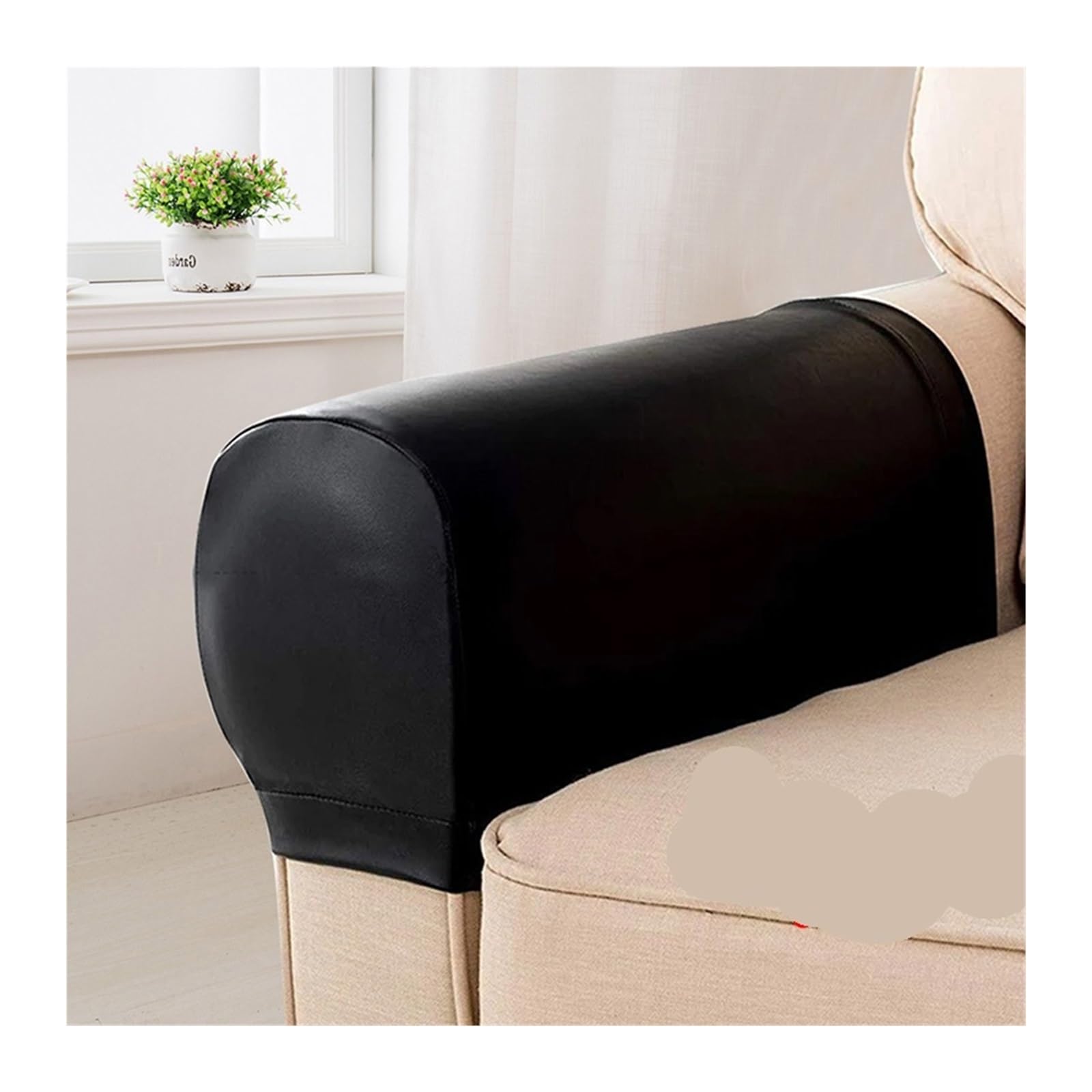 SFOIKVG Arm Covers 2Pcs PU Leather Sofa Armrest Covers Elastic Couch Chair Protector Removable Armchair for Sofa Chair(Black)