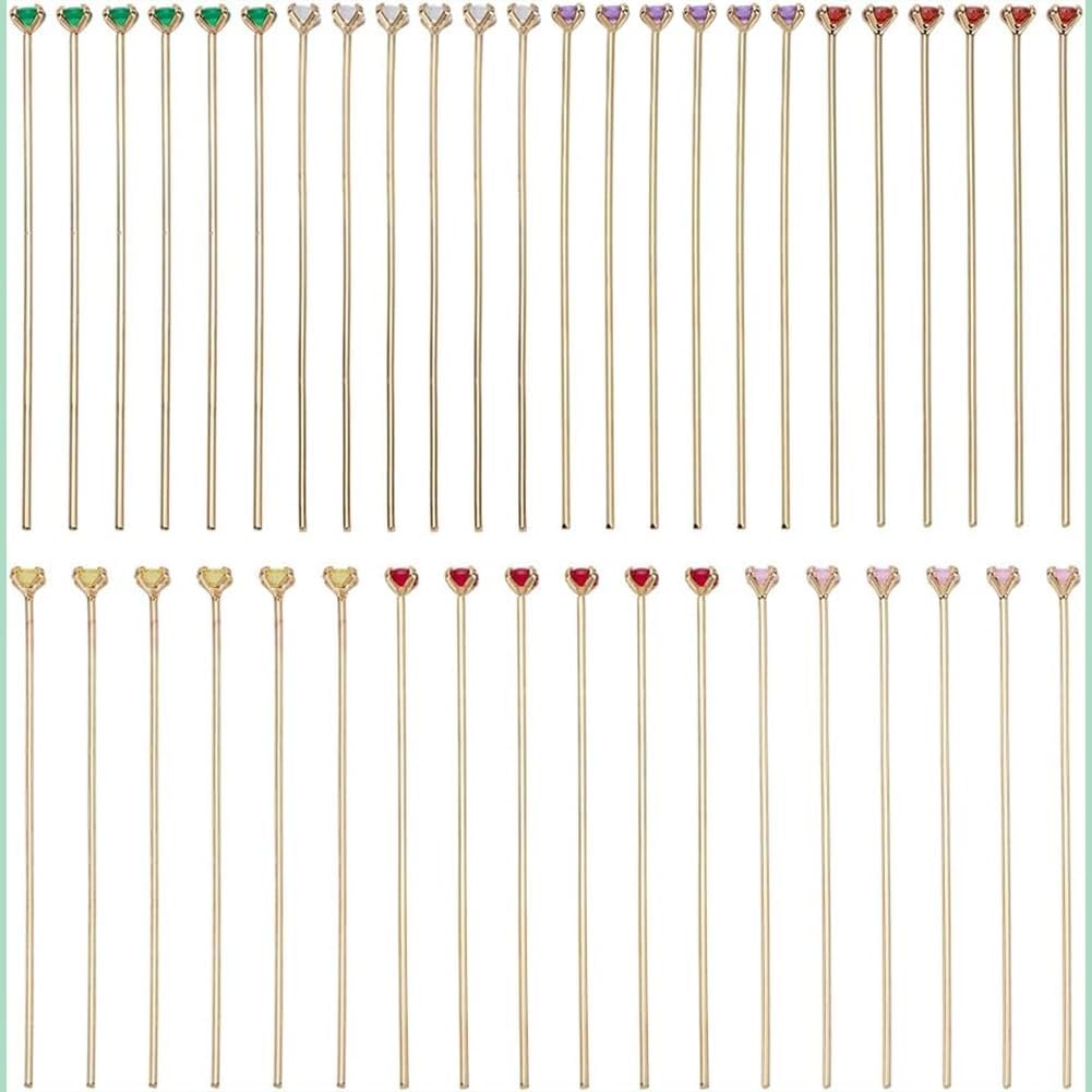 PH PandaHall 7 Colors Head Pins for Jewelry Making 42pcs Diamond Jewelry Pins 1.8'' Light Gold Brass Headpins Ball Headpins with Cubic Zirconia for Earring Hairpin Pendant DIY Crafts, 1mm/18 Gauge