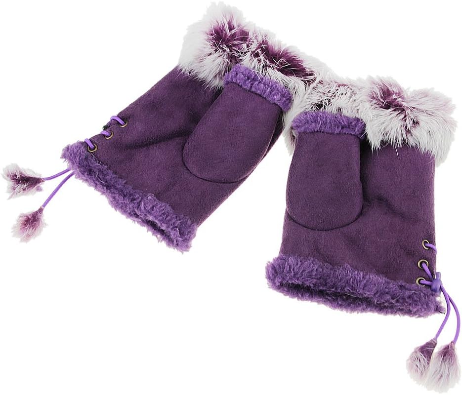 FakeFace Winter Warm Fingerless Faux Suede Fur Driving Glove Mitten for Women Girl Handwear - Image 5