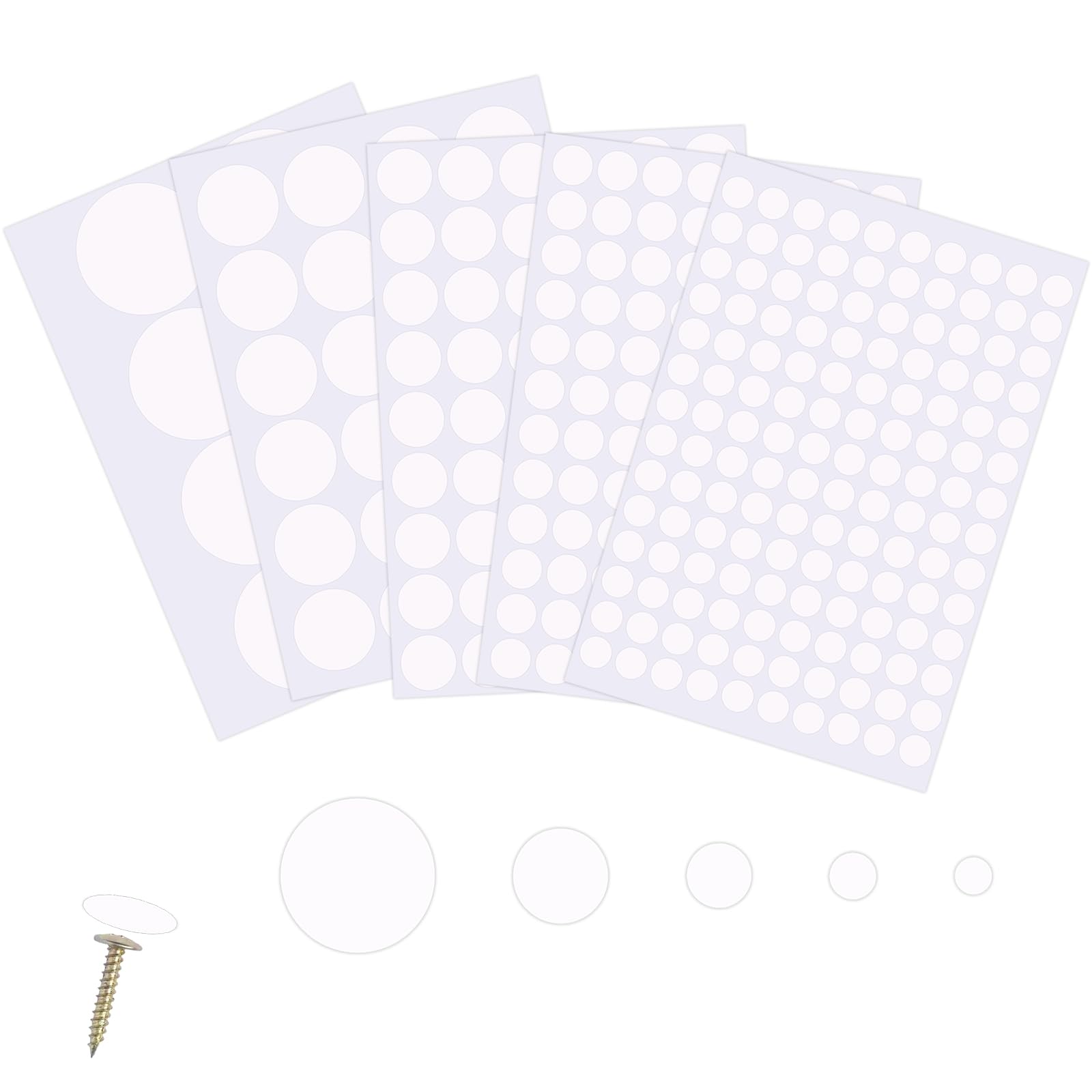 322 Pezzi Tappi Copriviti Viti Adesivi Bianchi in PVC, Ø12mm/15mm/21mm/30mm/50mm, Autoadesivi Rotondo per Fori Viti, Copri Viti Autoadesivi per Mobili, Armadi, Scrivanie Pareti e Decorazioni