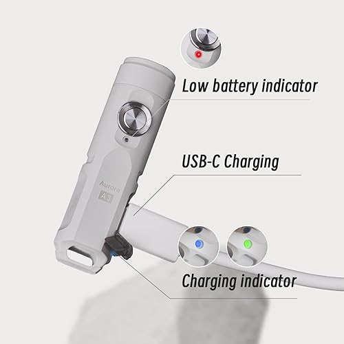 Miniatura 10 de RovyVon Aurora A3 650 lúmenes súper brillante para exteriores, mini llavero EDC recargable linterna LED, batería integrada de aleación de aluminio