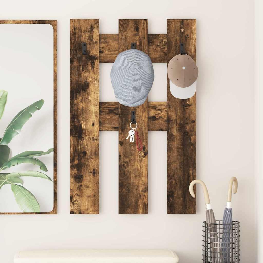 Perchero de pared en roble ahumado marrón de 65 x 3 x 100 cm para organizar el hogar
