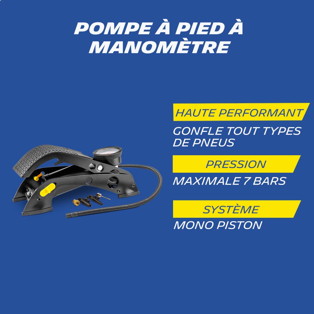 MICHELIN 009501 Pompe à Pied avec Manomètre Analogique – 7 Bars, Flexible 80 cm – Gonfleur Haute Pression pour Vélo, Moto, Auto, Camping-Car, Utilitaires, SUV, 4x4 – Robuste, Précise