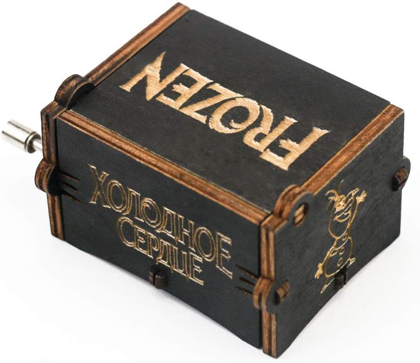Tiny Music Box Hand Crank Carved Wooden Musical Box,Musical Gift,Play Let it Go,Black image 2