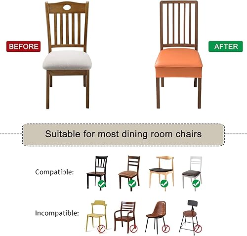 Miniatura 6 de HAOYONG Funda de asiento impermeable para sillas de comedor, 4 piezas, de piel sintética, lavable, protector de asiento suave y elástico para sillas