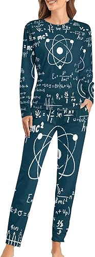 Physics And Mathematical Science Formula Women's Pajama Set Long Sleeve Sleepwear Suit Pjs Lounge Set with Pocket
