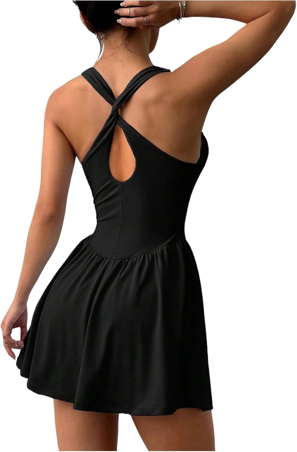 SOLY HUX Women's Tennis Dress with Built in Shorts Square Neck Sleeveless A Line Workout Athletic Golf Mini Dresses - Image 2