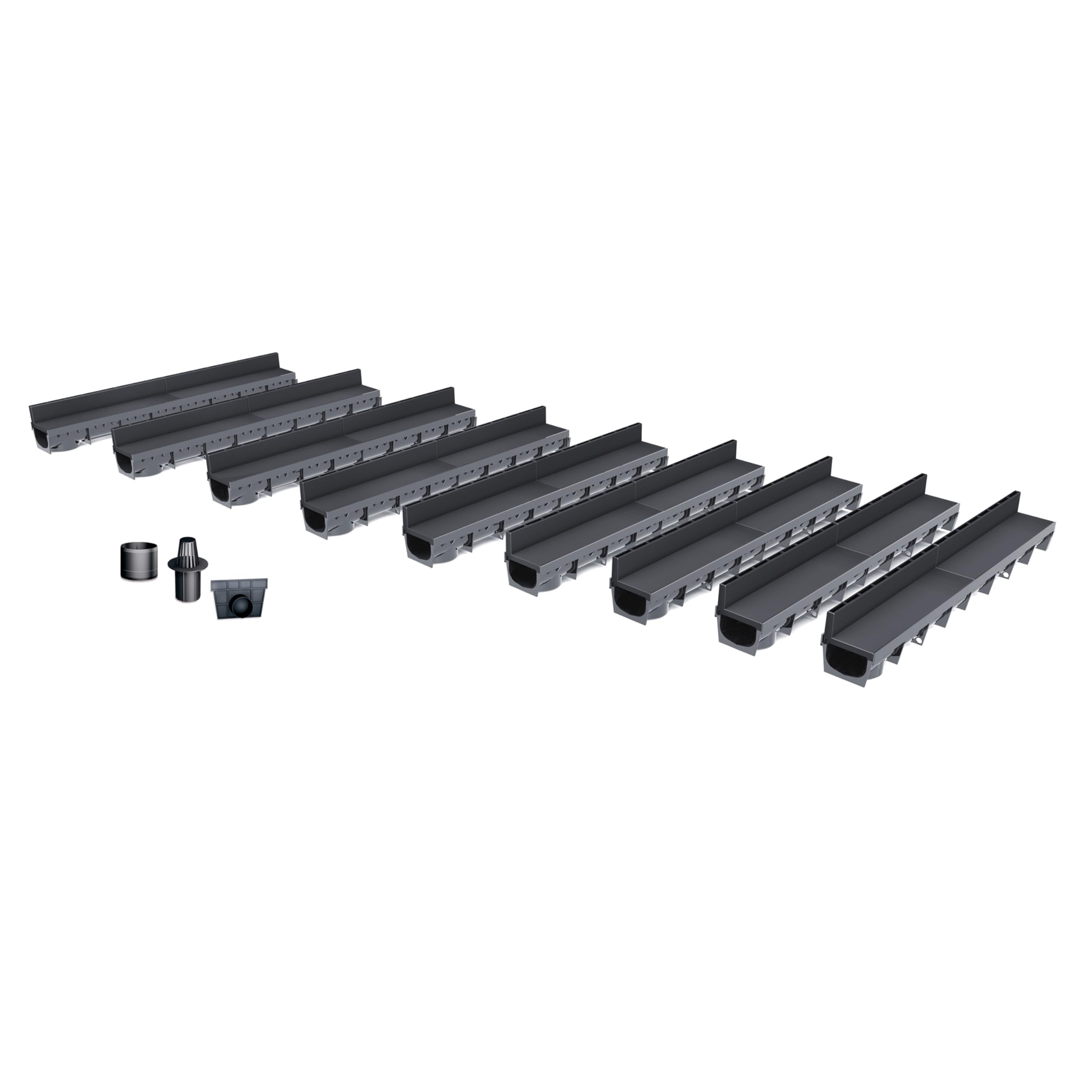 Pack de 9 Caniveaux Extérieurs MEAPARK – Grille à Fente en PP Recyclé – Drainage Terrasse, Piscine, Jardin – Classe A15 Piéton – Largeur utile 10 cm