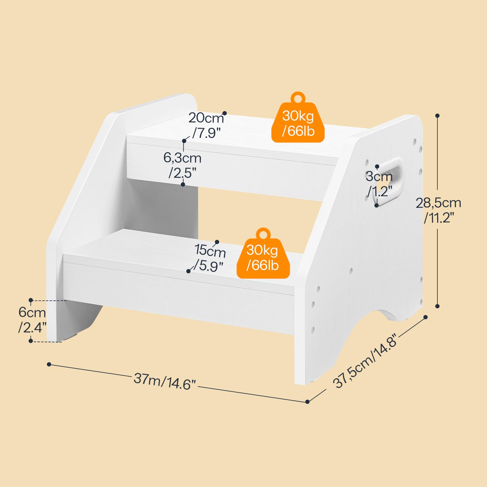 HOOBRO Scaletta a 2 Gradini Bambini, Sgabello Bambini con Maniglie e Tappetini Antiscivolo, Scaletta Bambini in Legno per 3-8 Anni, Portata 30 kg, per Cameretta, Soggiorno, Cucina, Bianco EWT28JD01 - 4