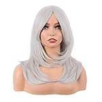 MapofBeauty 20 Inch/50 cm Long Layered With Bangs Straight Synthetic fiber Shoulder Length Hair for Daily Use or Party Wig (Silver)