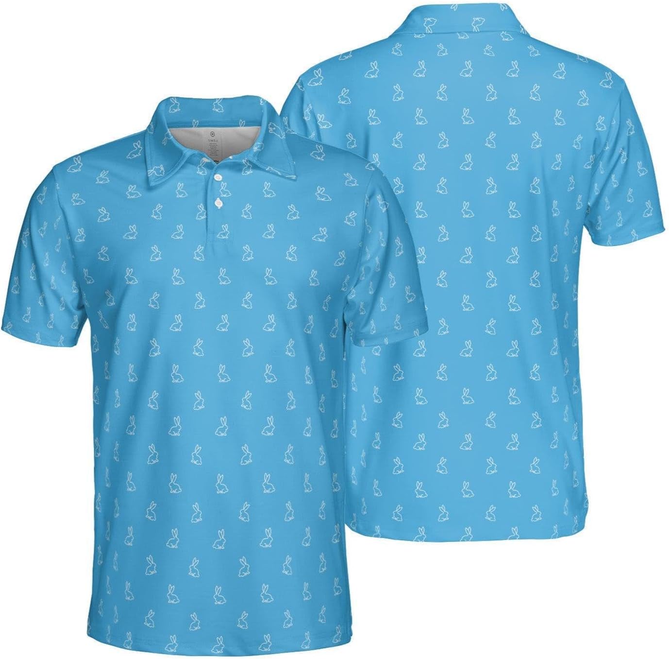Easter Polo Golf Dress Shirt for Men Neon Bunny Retro 80s Print Moisture Wicking Short Sleeve Top