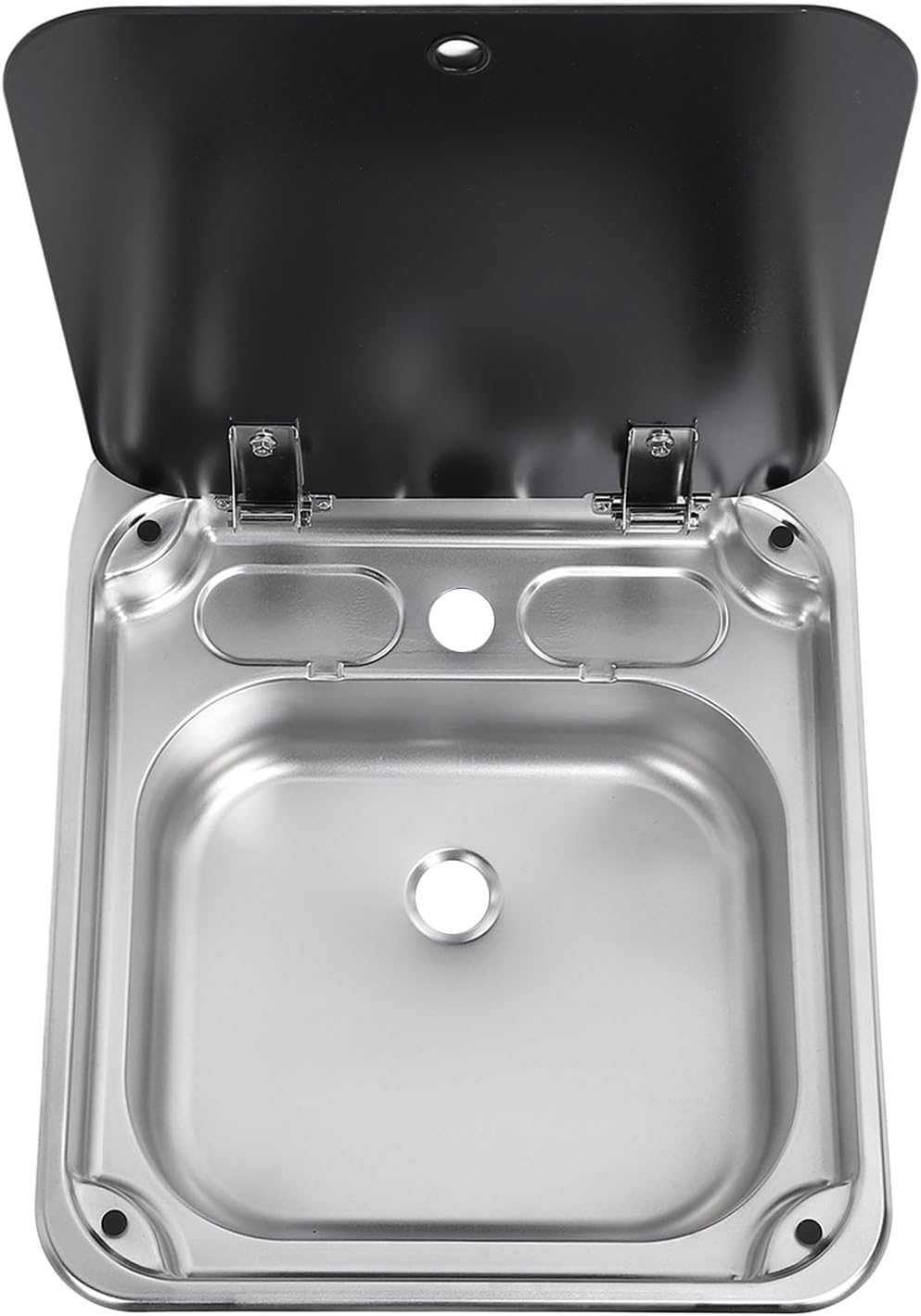 RV Sink 304 Stainless Steel, 20L Capacity with Tempered Glass Cover, 17.52 X 15.75 X 5.71in - Space Saving Design, Scratch, Ideal for, Boat, Caravan Kitchen
