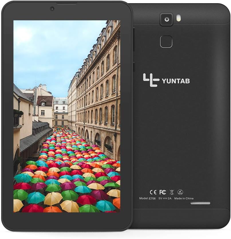 Yuntab E706 7 Inch Quad Core,Google Android 6.0,Unlocked smartphone Phablet Tablet PC,1G+8G,HD 1024x600,Dual Camera,IPS,WiFi,Bluetooth,G-sensor,Support 3G Dual SIM Card with Alloy Metal Back(Black)