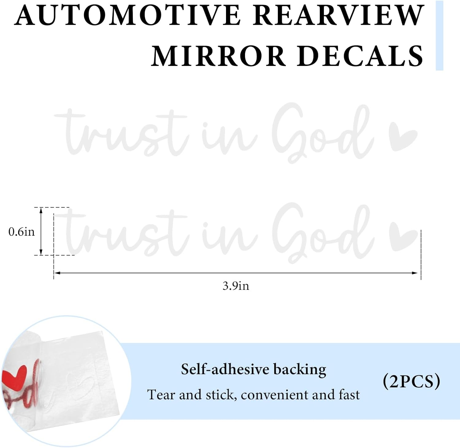 2PCS Trust in God Rearview Mirror Decals, Christian Jesus Sticker Cute Car Mirror Decoration, Waterproof Vinyl Decal Decorative Accessories for Rear Side Mirrors Bumper Laptop (White) - Image 2