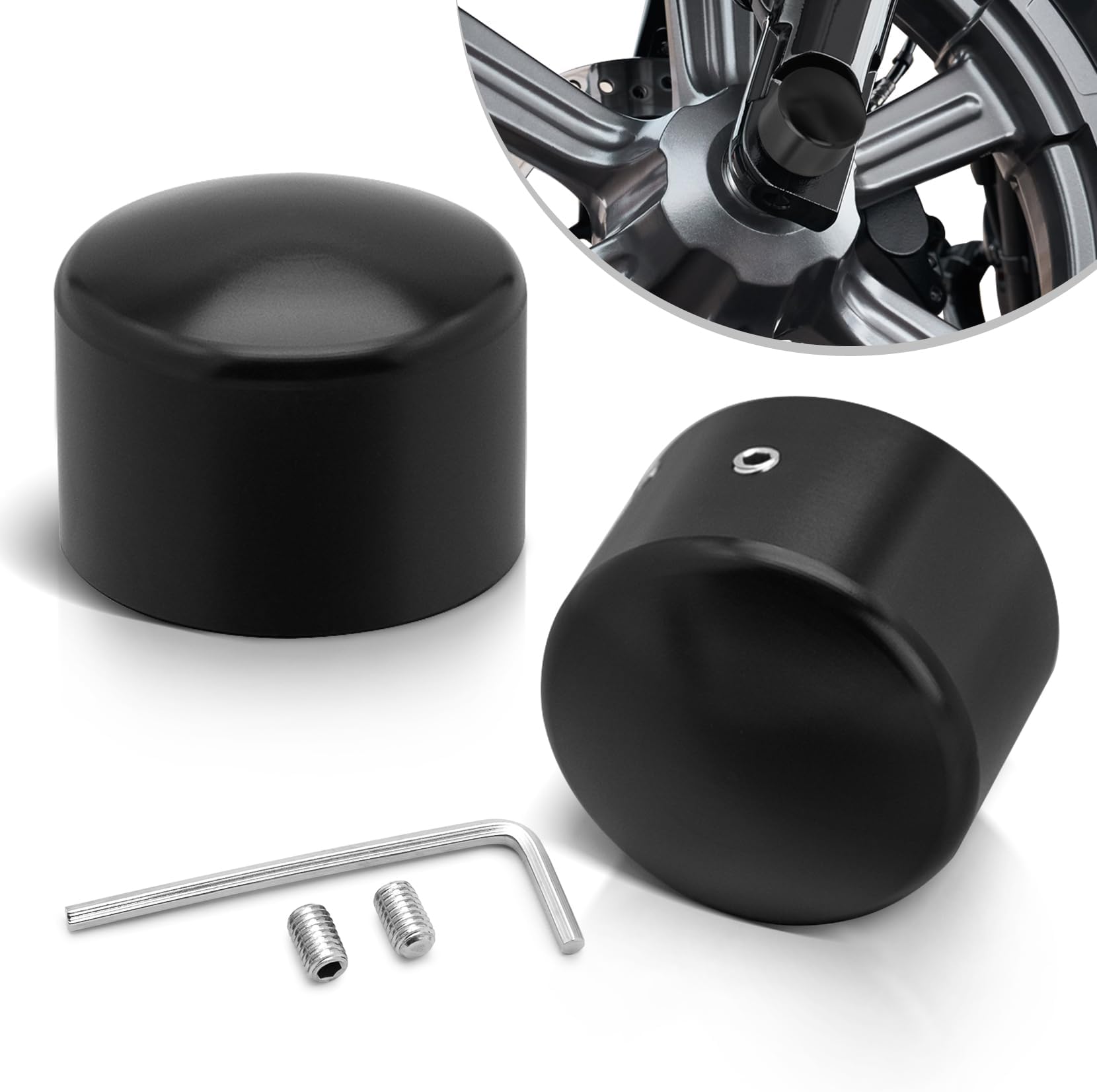 PBYMT Black Front Axle Nut Covers, CNC Aluminum Axle Nut Caps Compatible for Harley Davidson Softail Touring Road King Street Glide Electra Glide Iron 883 Fat Boy 2002-2024