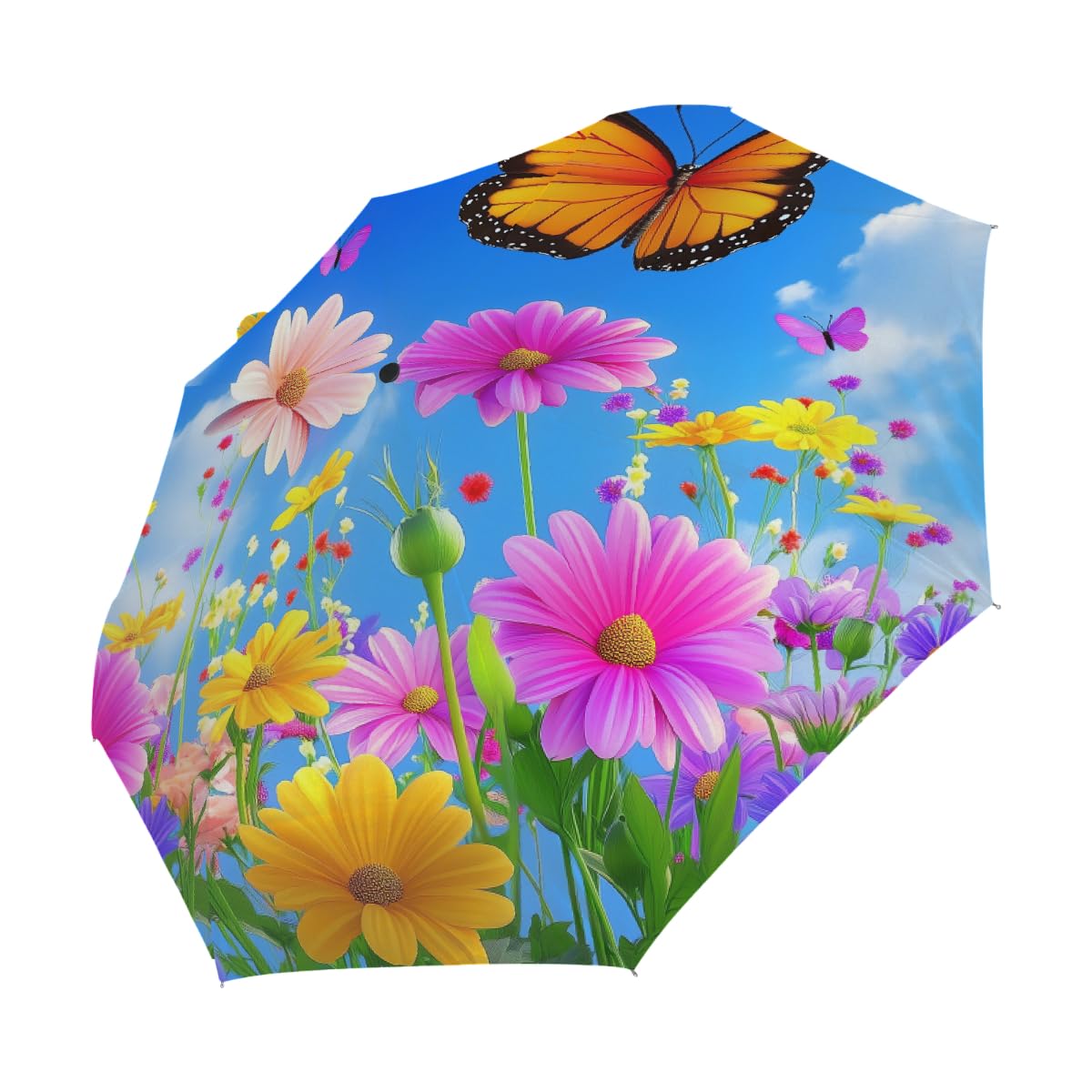 Ombrello pieghevole con fiori colorati, ombrello da viaggio, compatto, antivento, impermeabile, con protezione UV, rivestimento nero, leggero, 8 costine, portatile, per pioggia e sole