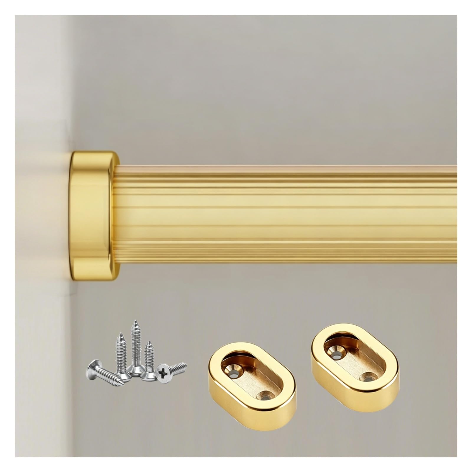 Customizable Wardrobe Rod 12 24 48 60in, Aluminum Non-slip Closet Rods for Cupboard/Clothing Store/Laundry, Sturdy Garment Bar with End Supports(Gold,Closet Width 35"/88.9cm)