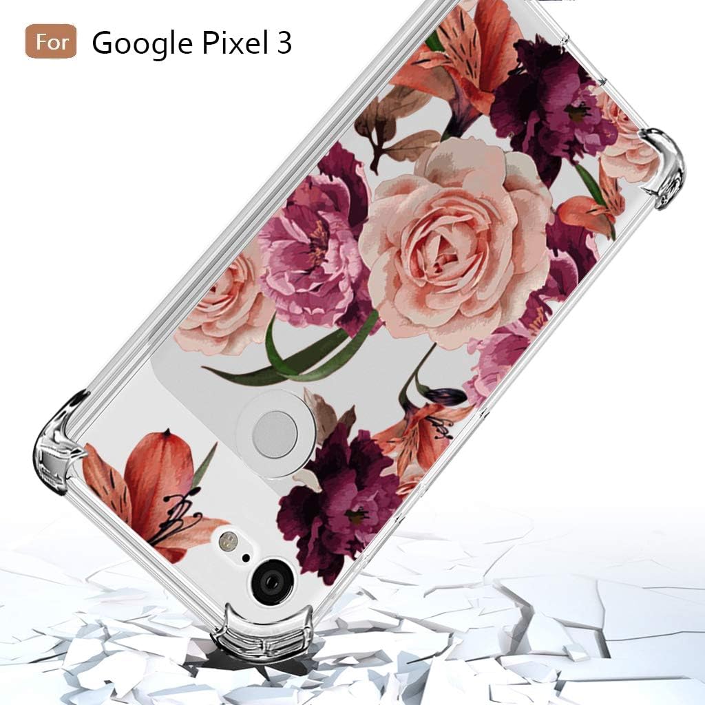 Osophter Compatible with Google Pixel 3 Case,Pixel 3 Flower Case Shock-Absorption Flexible TPU Rubber Soft Silicone Full-Body Protective Cover for Google Pixel3 (Clear Flower)