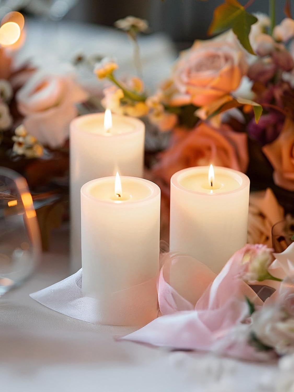 White Pillar Candles, Set of 3 Wax,56 Hours Long Burning,Unscented and Dripless Pillar Candles Bulk,Large Candles (3x4 inch) for Christmas Lights,Wedding,Parties, Spas,Home Decorative - Image 5