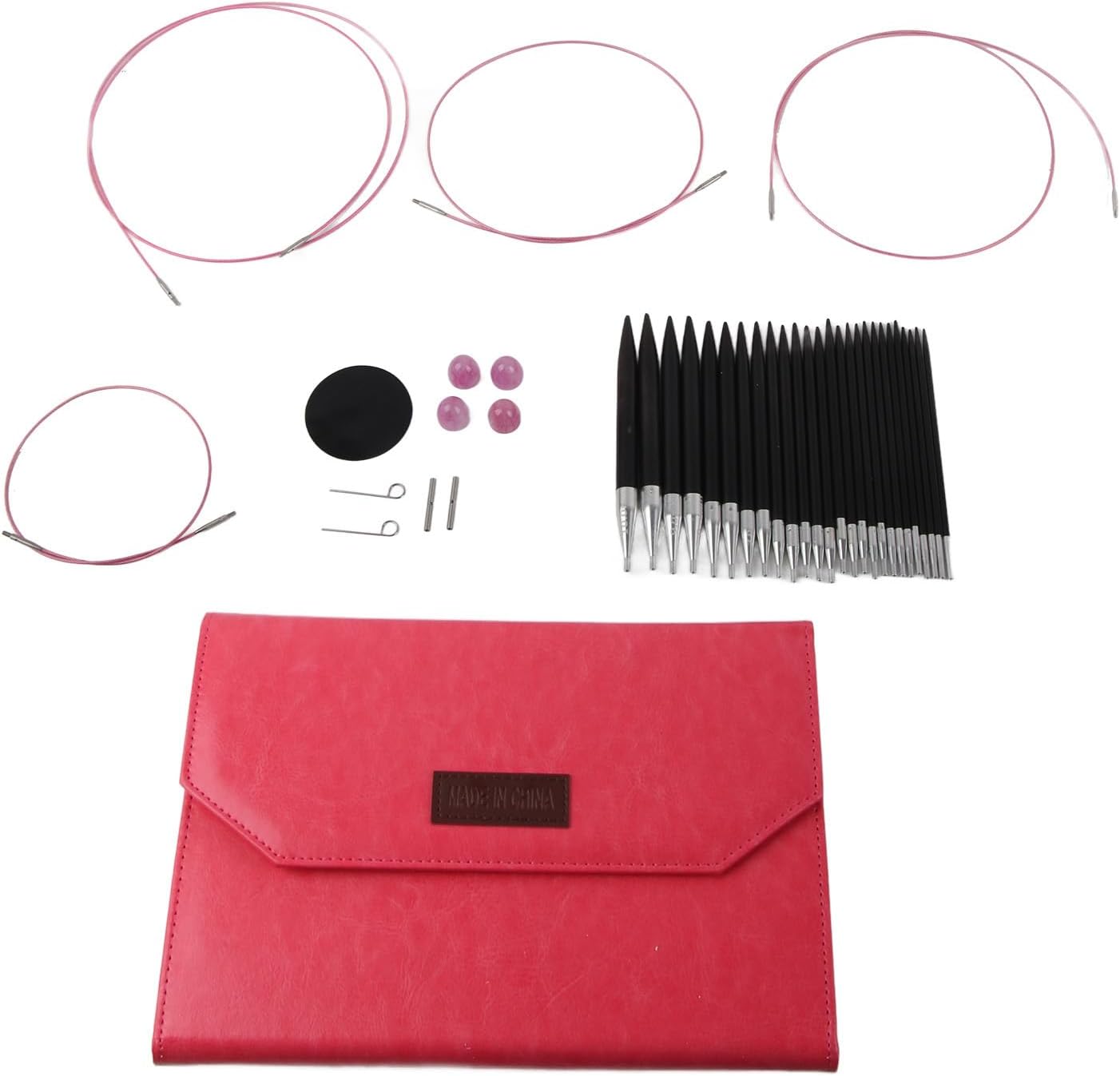 丸編み針セット ステンレス鋼 人間工学に基づいたハンドル 生地作り用の収納袋付き丸針セット