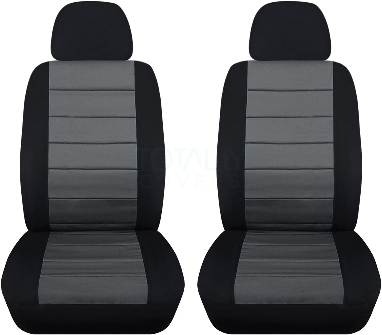 Totally Covers 2-Tone Car Seat Covers w 2 Separate Headrest Covers: Black and Charcoal - Semi-Custom Fit - Front - Will Make Fit Any Car/Truck/Van/RV/SUV (22 Colors)