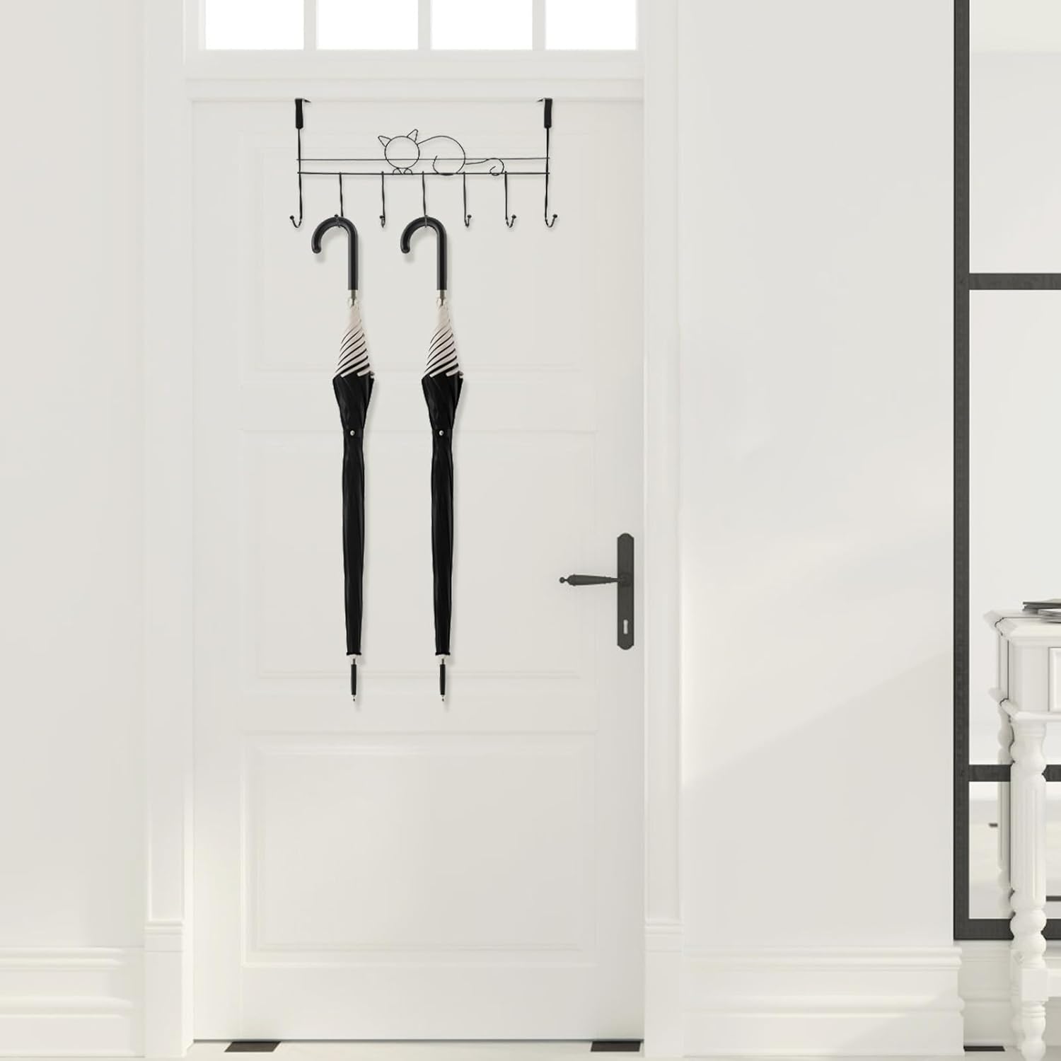Operitacx Door Hook Heavy Duty Iron Cat Coat Hanger Black Nail-Free No Trace Back Door Organizer Home Storage Rack for Clothes and Towels