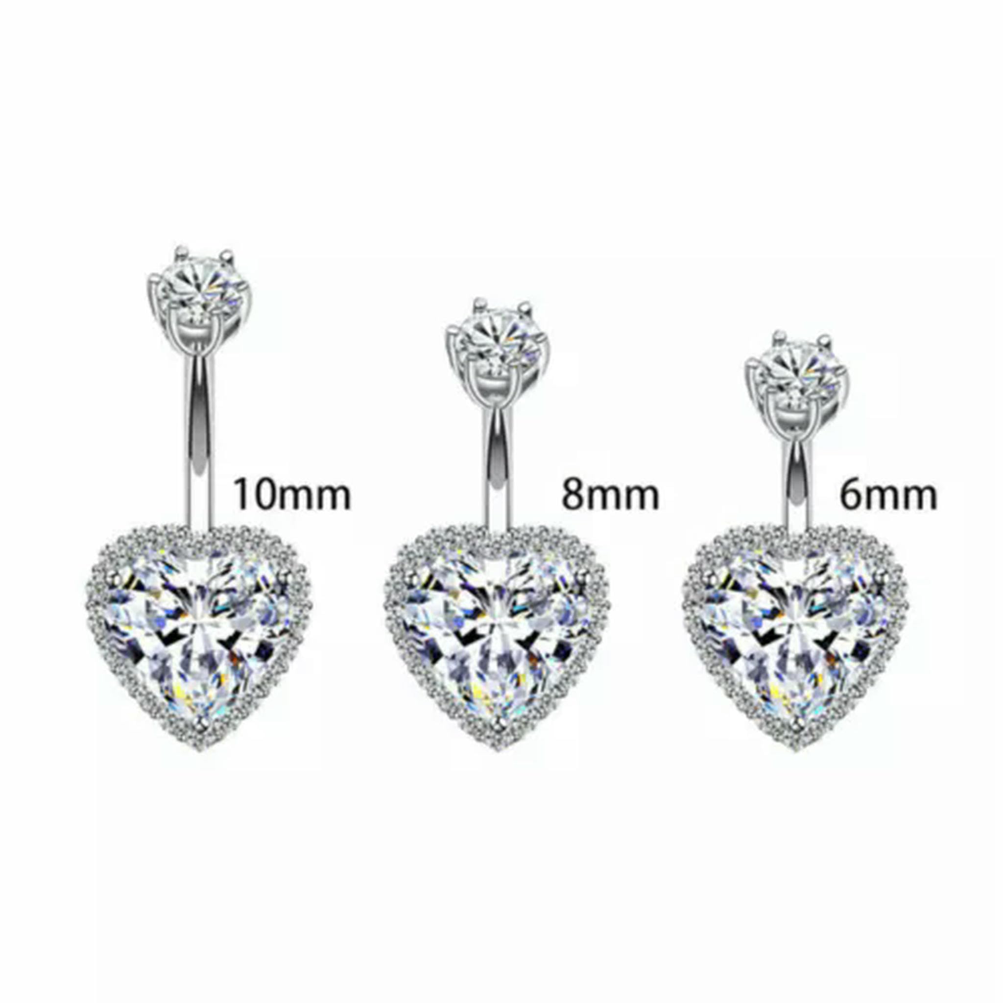 Piercing all'ombelico con Cristallo CZ a Forma di Cuore in Argento Sterling 925 A1055-10mm