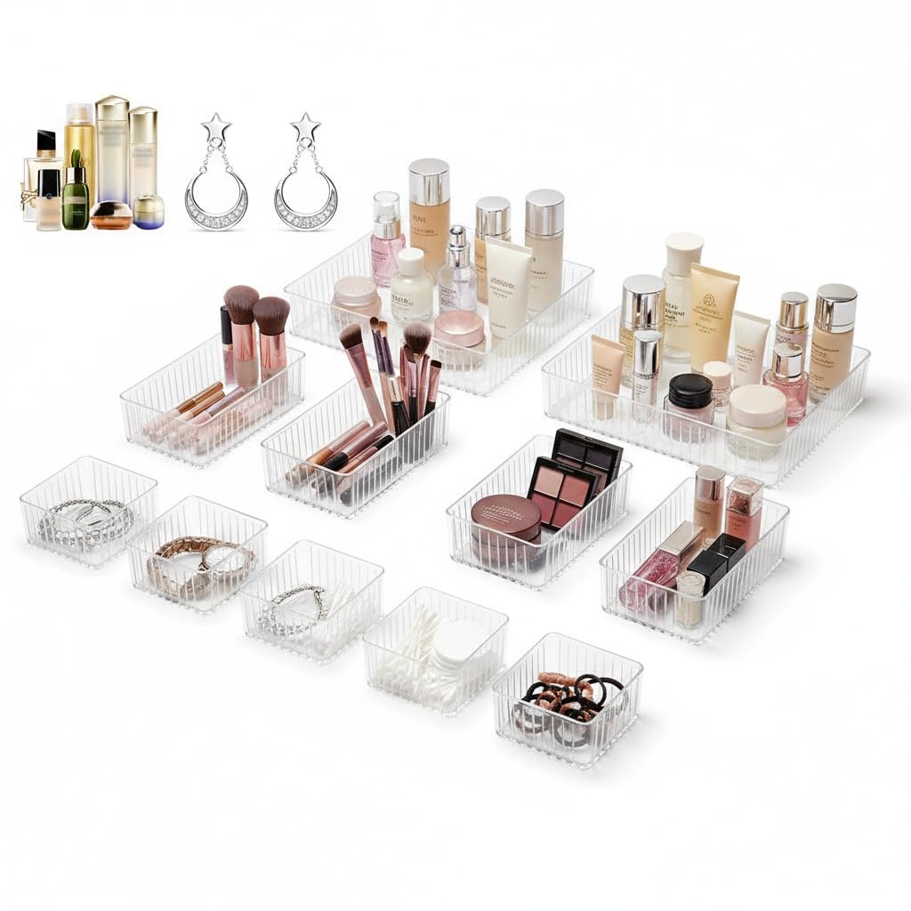 Bacs de rangement de tiroir transparents pour organiser votre coiffeuse et cuisine
