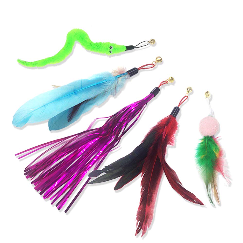 Blinggo Cat Wand refills Cat Toys Replacement 10 pcs, Interactive Feather Teaser Refill Set for Retractable Cat Fishing Rod Toys (Color Random)