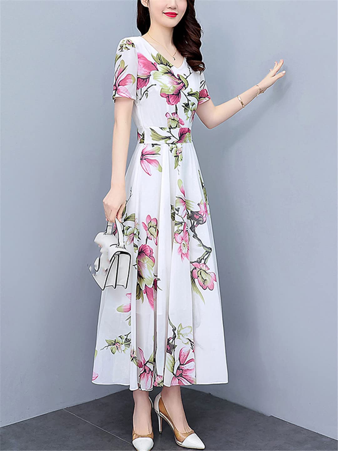 Abito lungo da donna in chiffon formale floreale estivo aderente da donna abiti midi eleganti per feste