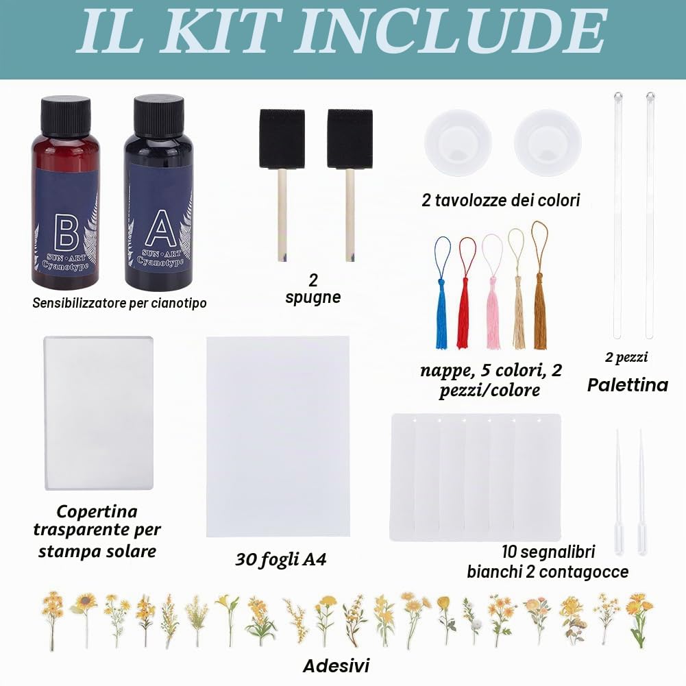 WEBEEDY 30 fogli A4 cianotipo Sun Print Paper Kit – Girasole, margherita, natura carta da stampa per fai da te