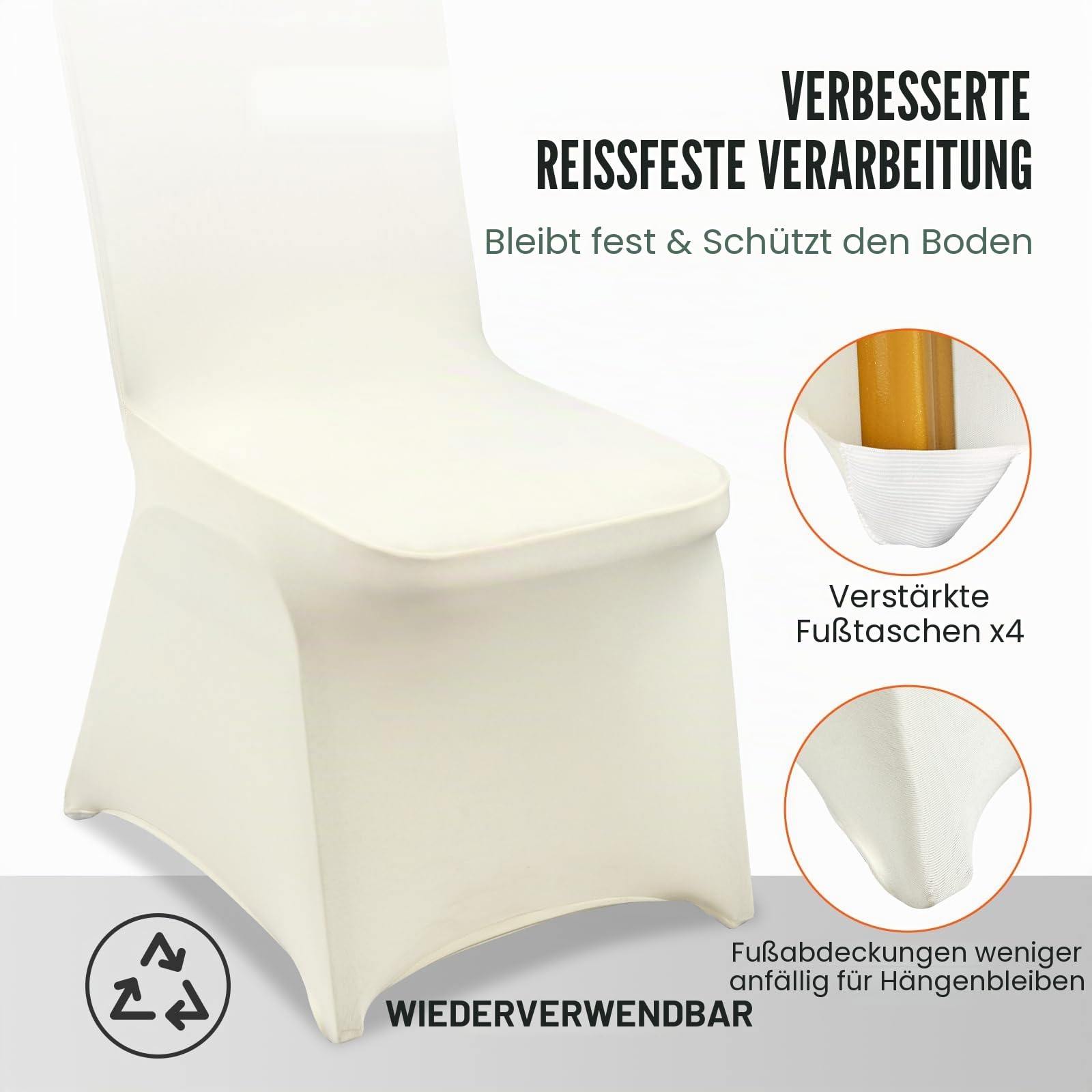 VEVOR Stuhlhussen für Klappstühle aus Elastischem Spandex, Universell Passender Stuhlbezug, Abnehmbare &Waschbare Schonbezüge, für Hochzeiten, Partys, Feiern, Essen (50 Stück, Beige)