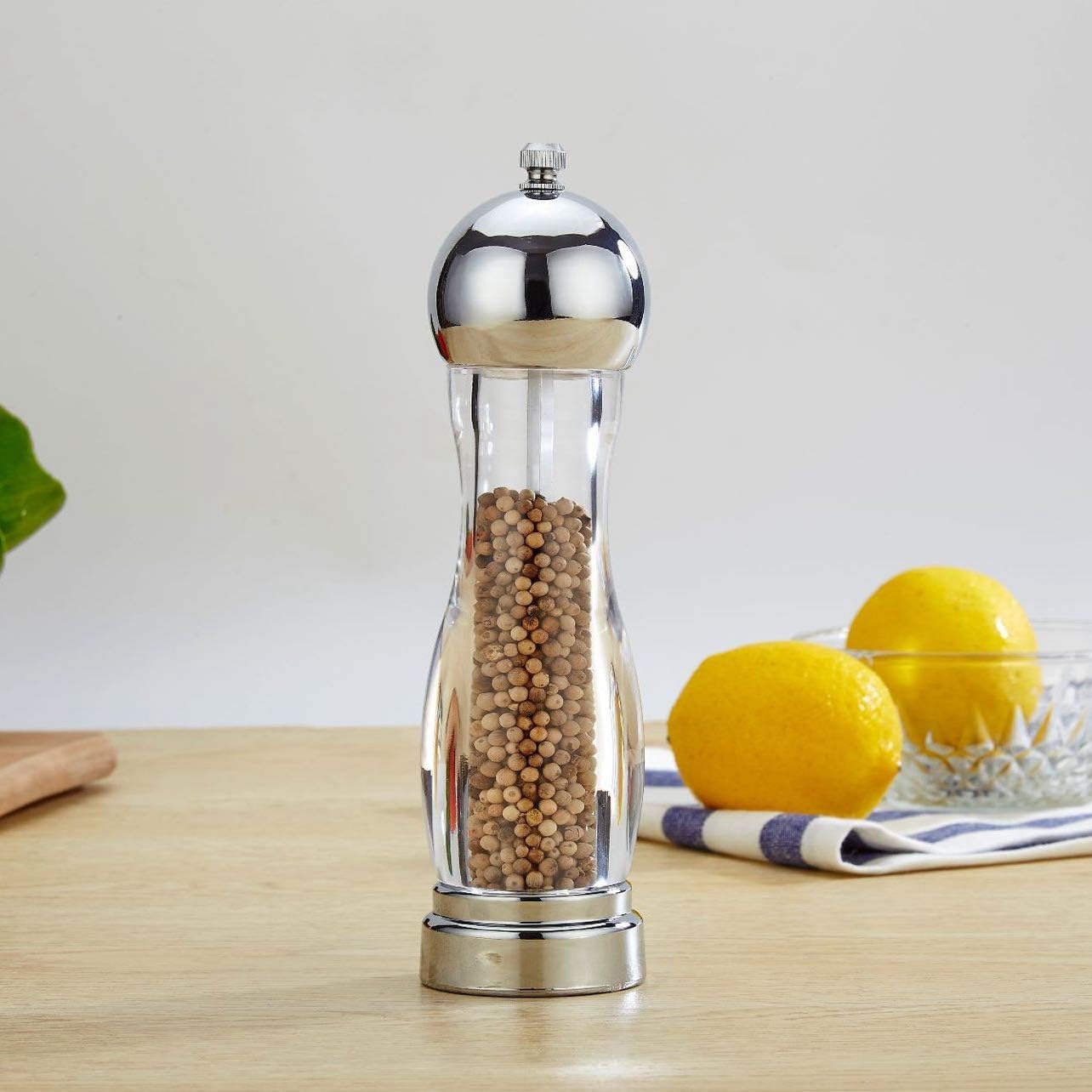 Spice Grinder, Manual Acrylic Salt and Pepper Grinder 2 Piece Set Easy to Use and Adjustable Salt and Pepper Grinder