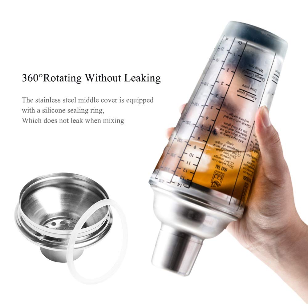 WolFum Glas-Cocktail-Shaker, transparente Skala, Bar-Shaker, Tasse, Weinmischen für Barkeeper, Saft, Wasserflasche, Edelstahl, Party, WolFums (Größe: 350 ml)