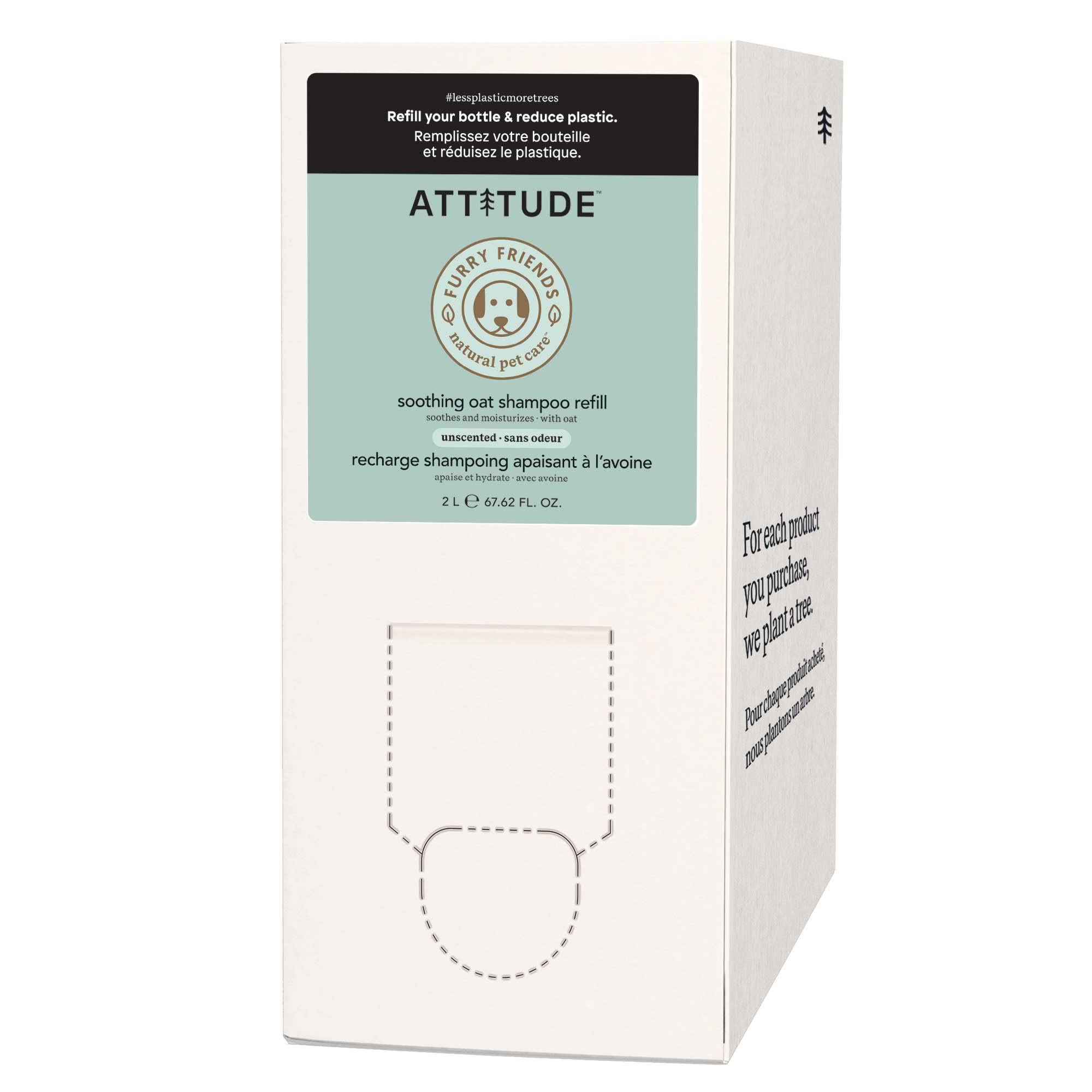 Attitude Shampoo for Cats and Dogs, Plant and Mineral-Based Ingredients, Vegan and Cruelty-Free Products for Pets, Bulk Refill, Soothing, Unscented, 67.62 Fl Oz