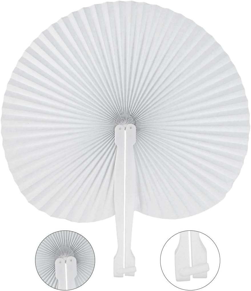 36 Pack Folding Paper Fans Round Shape Handheld Fans Plastic Handle Wedding Party Favors White image 5