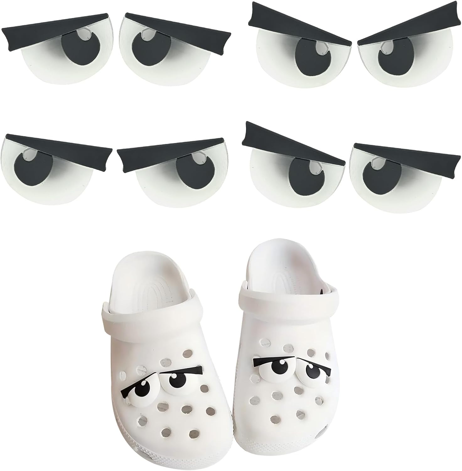 Śmieszne charmsy Croc dla dorosłych 4 pary zawieszek do butów z dużymi oczami do Crocs urocze charmsy do butów Crocs dekoracje na urodziny przyjęcie upominki