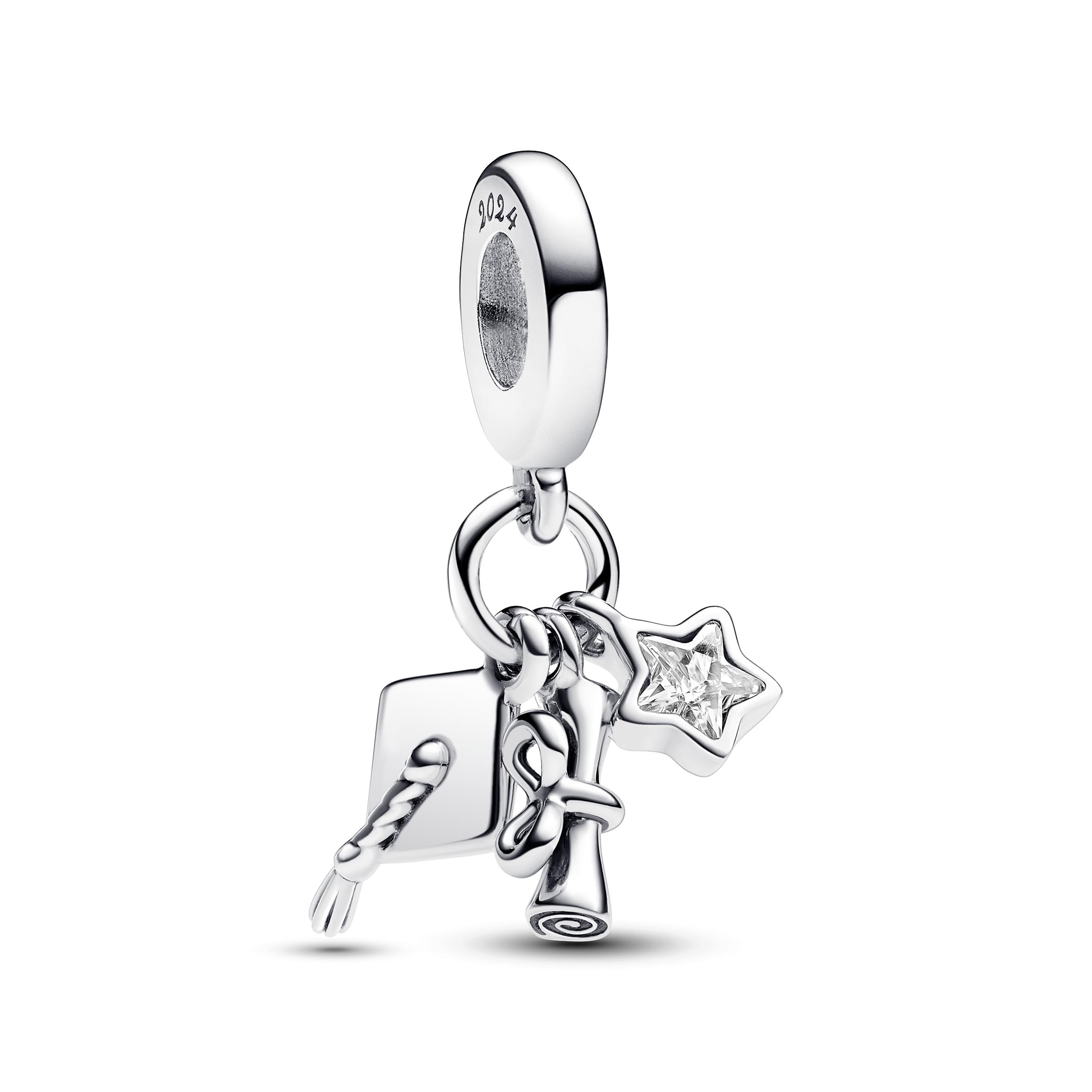 Pandora Moments 2024 graduation sterling silver dangle with clear cubic zirconia