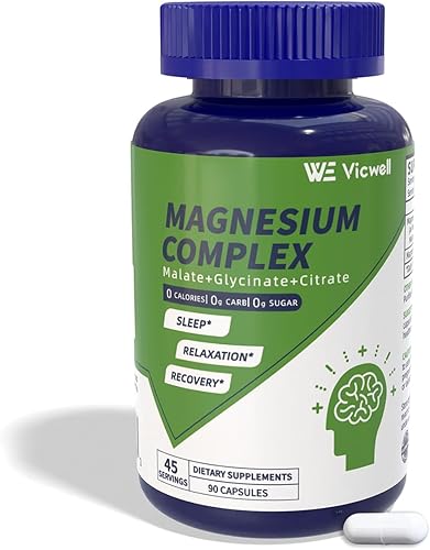 Complejo de magnesio - 300 mg de magnesio de malato, glicinato y citrato - Apoya el alivio del estrés y el sueño, nervios y metabolismo, relajación