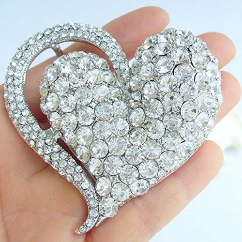 Sindary 2.76" Austrian Crystal Pendant Love Heart Brooch Pin Pendant Bz4817 (Silver-Tone Clear) #TOP1