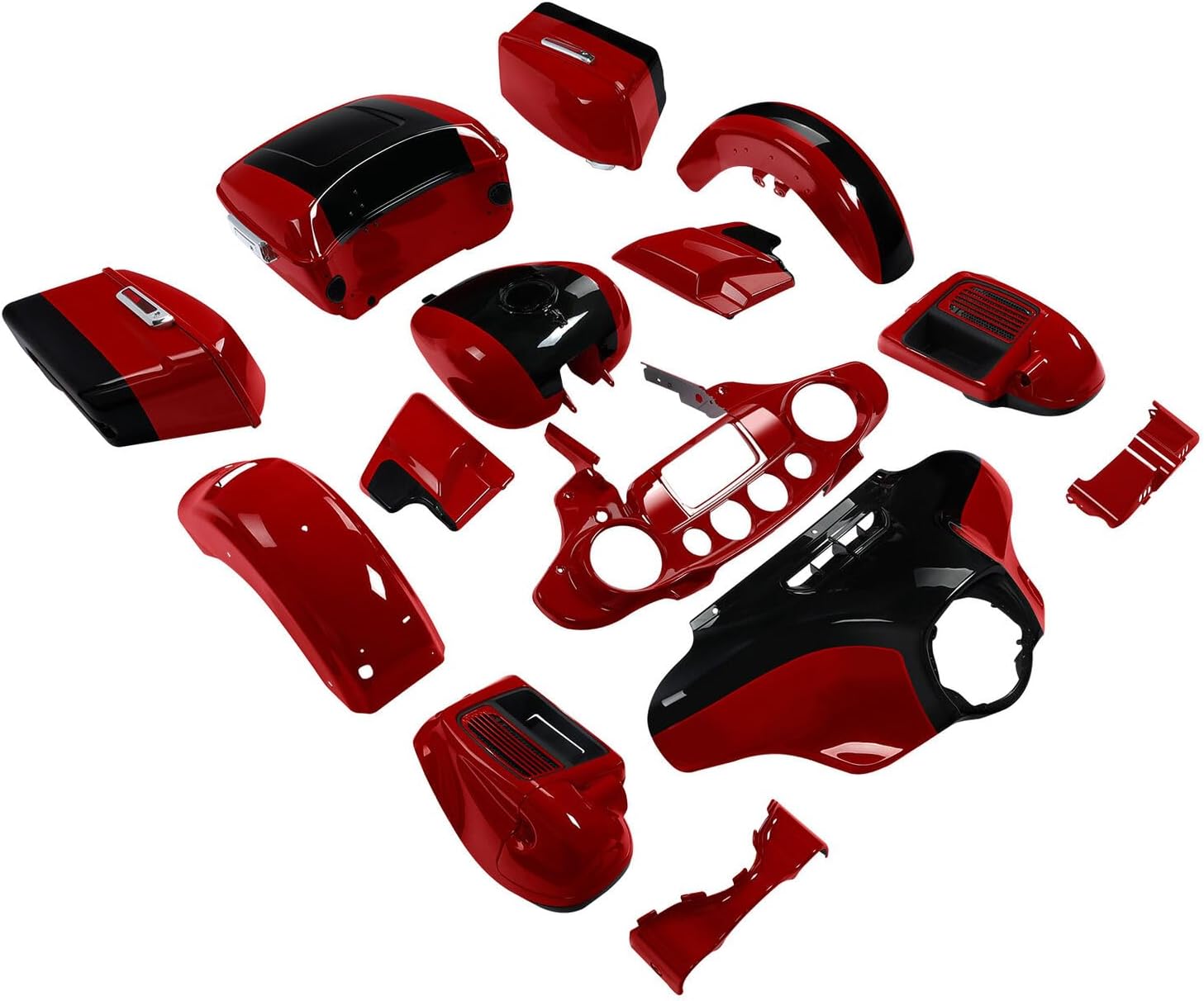 Inner Outer Fairing Saddlebags Side Cover Front Rear Fender Billiard Red/Vivid Black Bodykit Bodywork Fit For Harley Touring Electra Glide and Ultra Limited 14-23