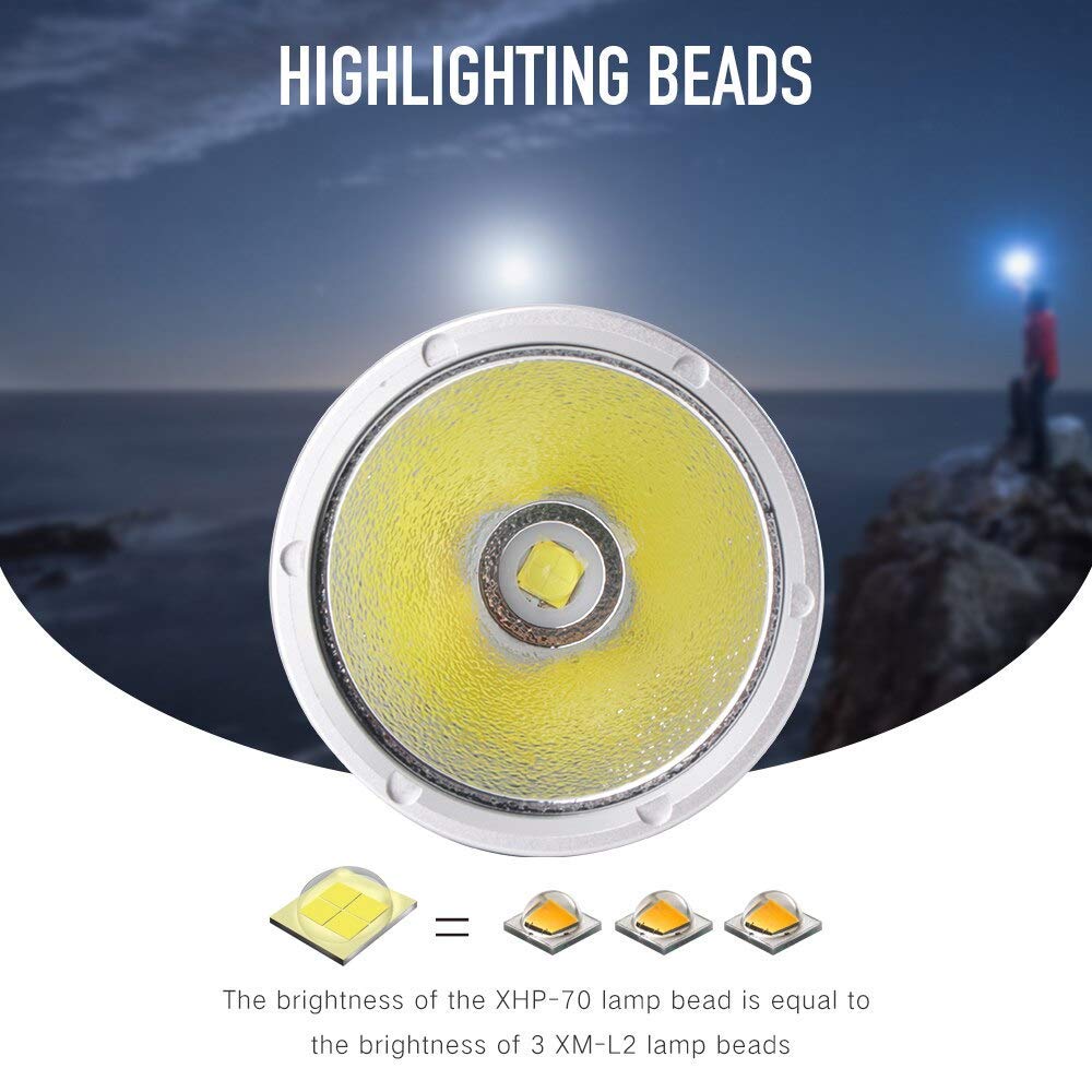 HMTE 70.2 Torcia Subacquea a LED Giallo/Bianco Torcia Subacquea 100M 26650 Torcia Ricaricabile ad Alta Potenza per Pesca Subacquea, torce (Luce Bianca)