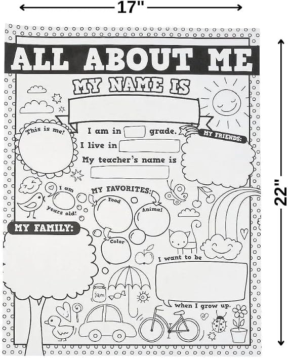 Fun Express All About Me Poster - 30 Color-Me Activities - Kids Educational Posters, Preschool, Student of the Week and Elementary Classroom