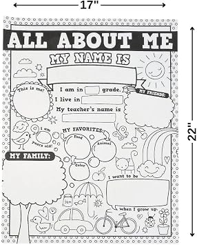 Fun Express All About Me Poster - 30 Color-Me Activities - Kids Educational Posters, Preschool, Student of the Week and Elementary Classroom