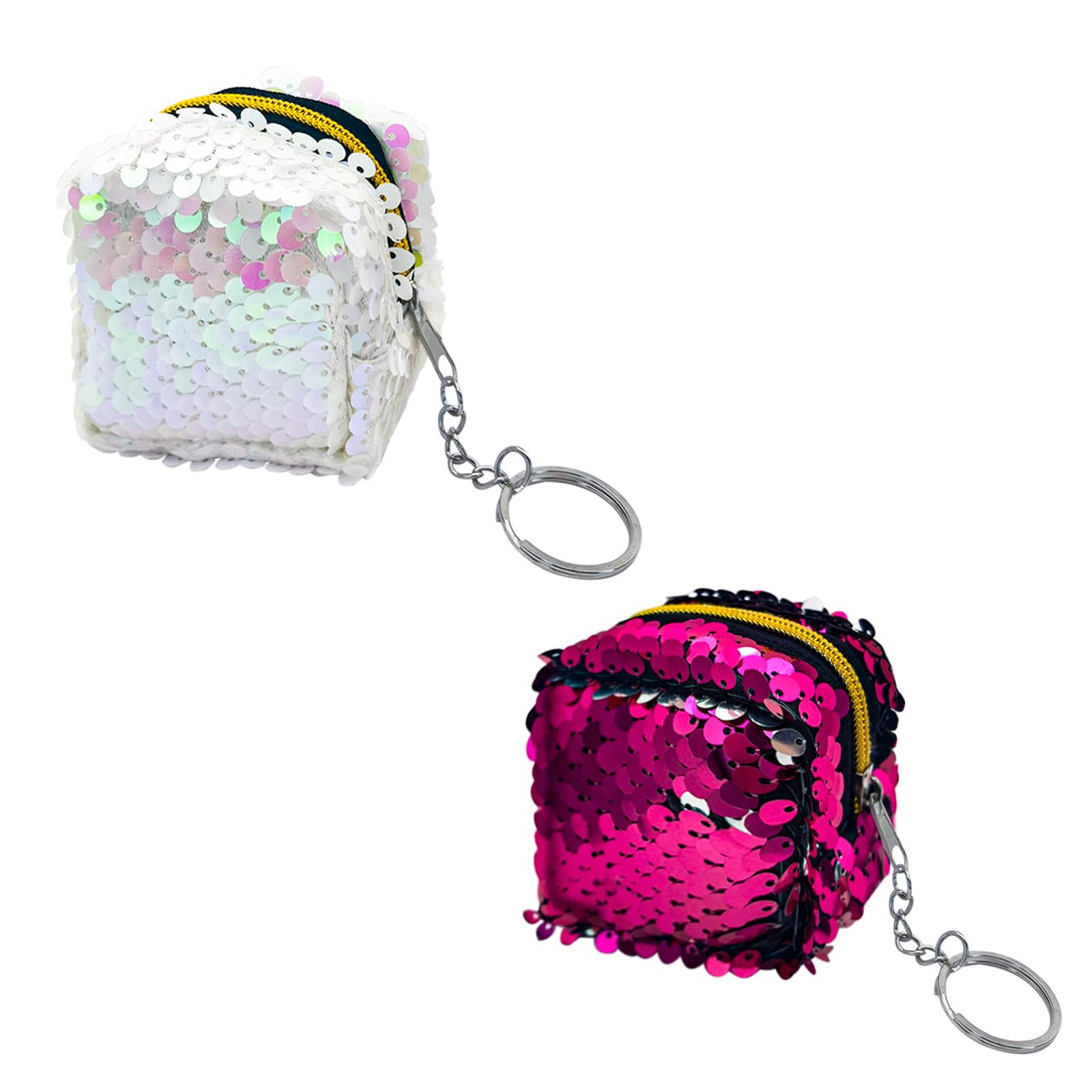 AfitLuluCoin Purse Keychain, 2PCs Double-sided Sequin Coin Purse for Women, Zipper Glitter Change Purse Pouch with Keychain to Store Keys, Change, Coin, Party Favor (2.3 * 2 * 2.3inches) (A)