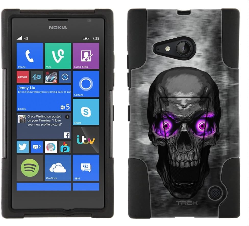 Microsoft Lumia 735 Hybrid Case Skull Colored Eyes Purple 2 Piece Style Silicone Case Cover with Stand for Nokia Lumia 735