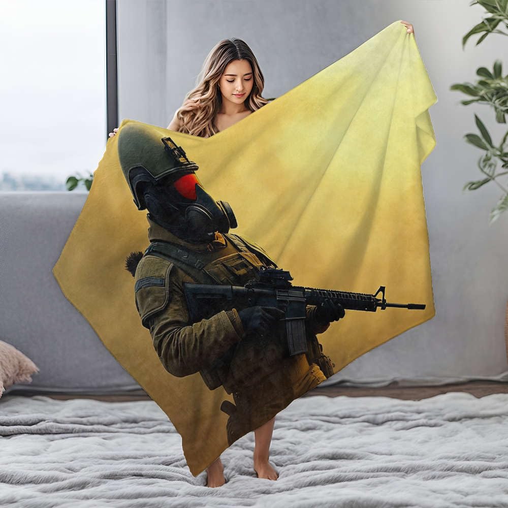 Couverture soldat masque à gaz chaude pour soirée gaming et canapé
